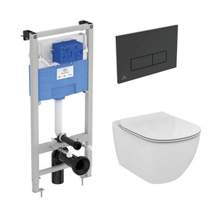 Инсталляция для унитаза Ideal Standard S0079R0121A6 с унитазом Tesi Aquablade и кнопкой Oleas M2 черная